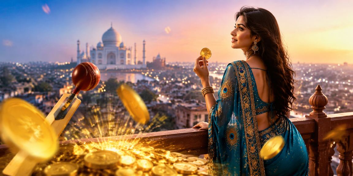 Agra Taj Mahal with cricket betting theme and traditional saree